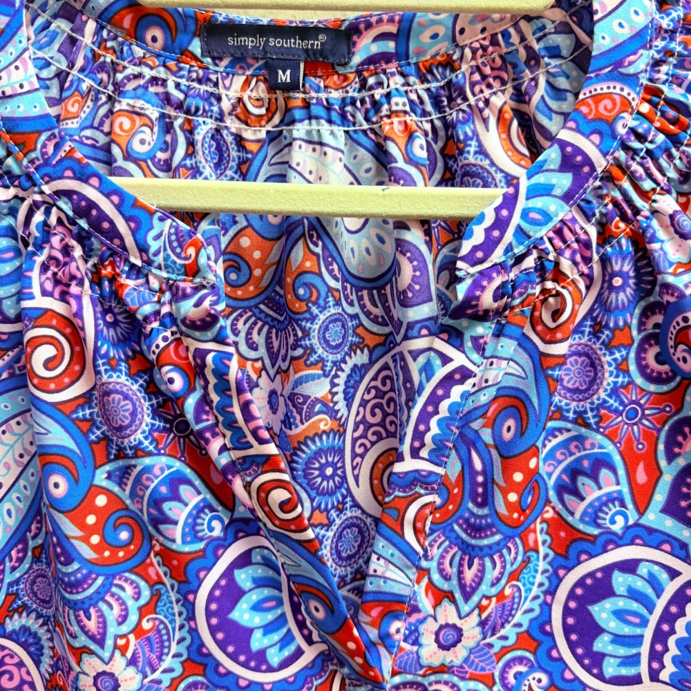 Simply Southern M Womens Colorful Paisley Vibrant Coastal Career Light Blouse - Picture 3 of 9